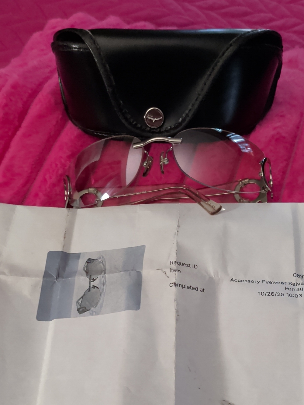 Vintage Salvatore Ferragamo SF1047 Silver Rimless Glasses + OG Case & COA